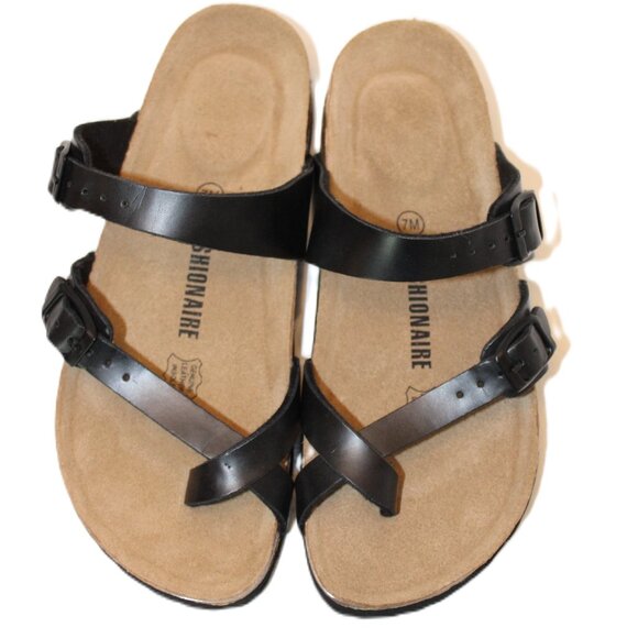 Cushionaire Luna Leather Sandals Cork Footbed Rubber Sole Size 7M - Picture 1 of 7